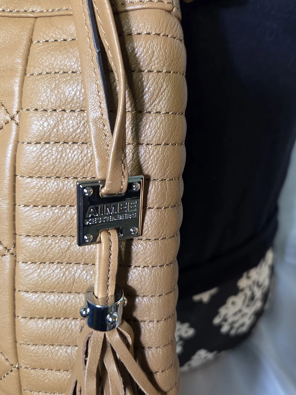 P121. Aimee Kestenberg Quilted Camel Shoulder Bag with Tassel
